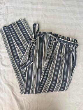 LOFT Blue and White Striped Tie-Waist Pants